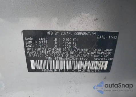 2024 Subaru Legacy Premium z USA, uszkodzony, nr VIN 4S3BWAD6XR3018822